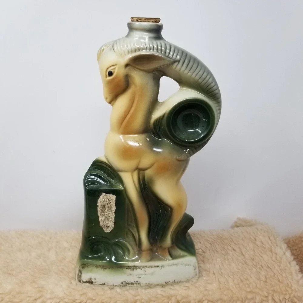 VTG‎ 1958 Jim Beam Ram Shaped Decanter Bottle NO Stickers Empty Look